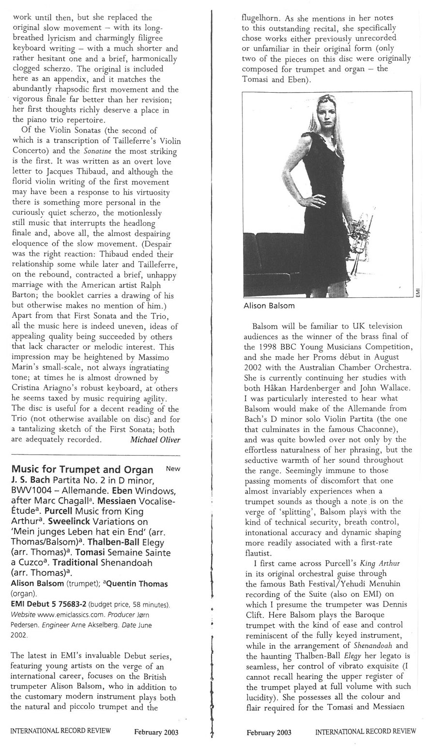 CD Review, 2003, International Record Review
