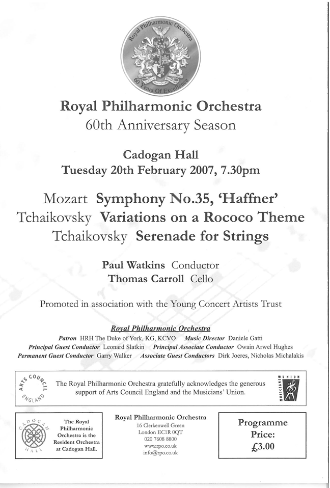 Programme, 2007, Royal Philharmonic Orchestra
