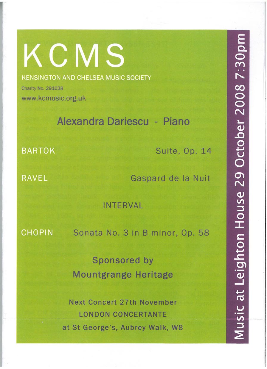 Programme, 2008, Kensington and Chelsea Music Society