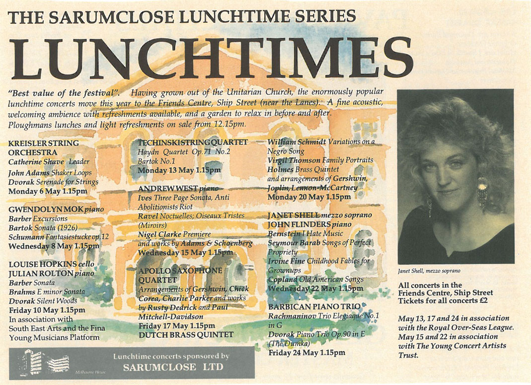 Programme, Sarumclose Lunchtime Series