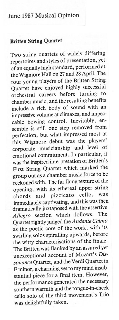 Review, 1987, Musical Opinion