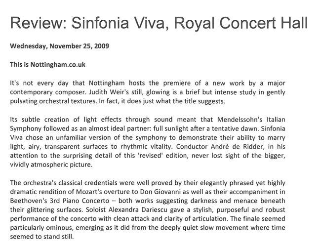 Review, 2009, Sinfonia Viva