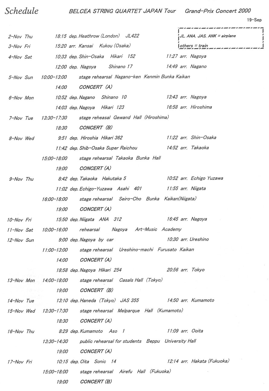Japan Tour Schedule, 2000