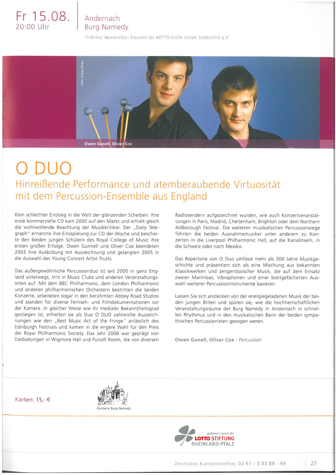 Programme, 2008, Mittelrhein Musik Momente