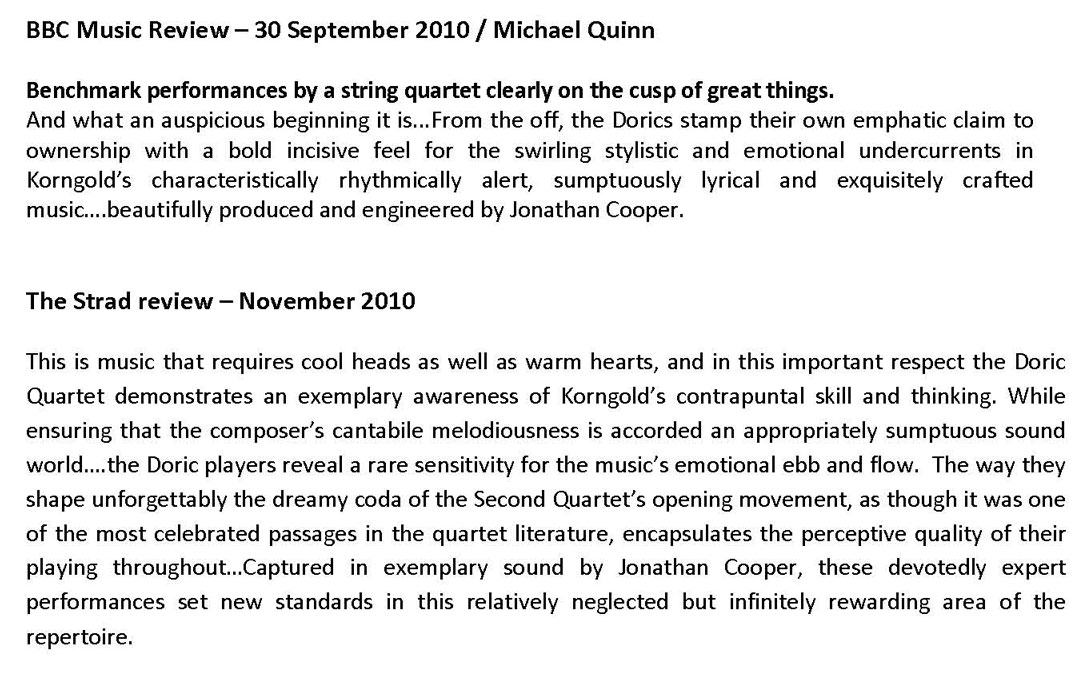 CD Reviews, 2010, Korngold String Quartets, p2