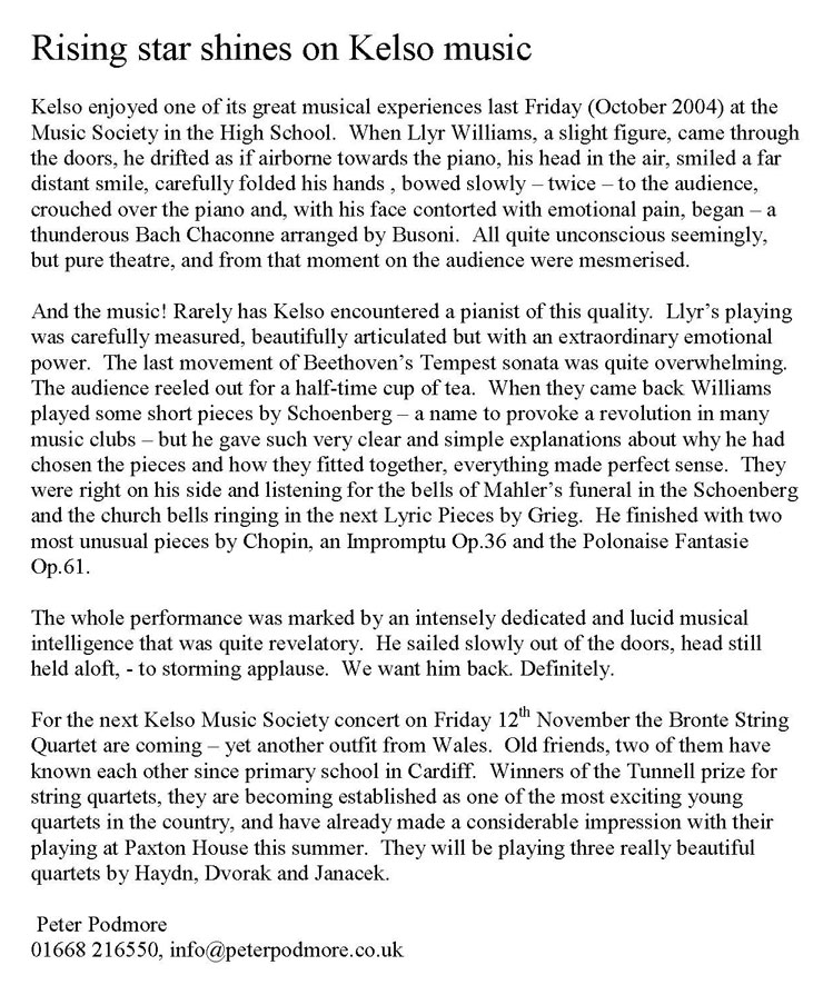 Review, 2004, Kelso Music Society