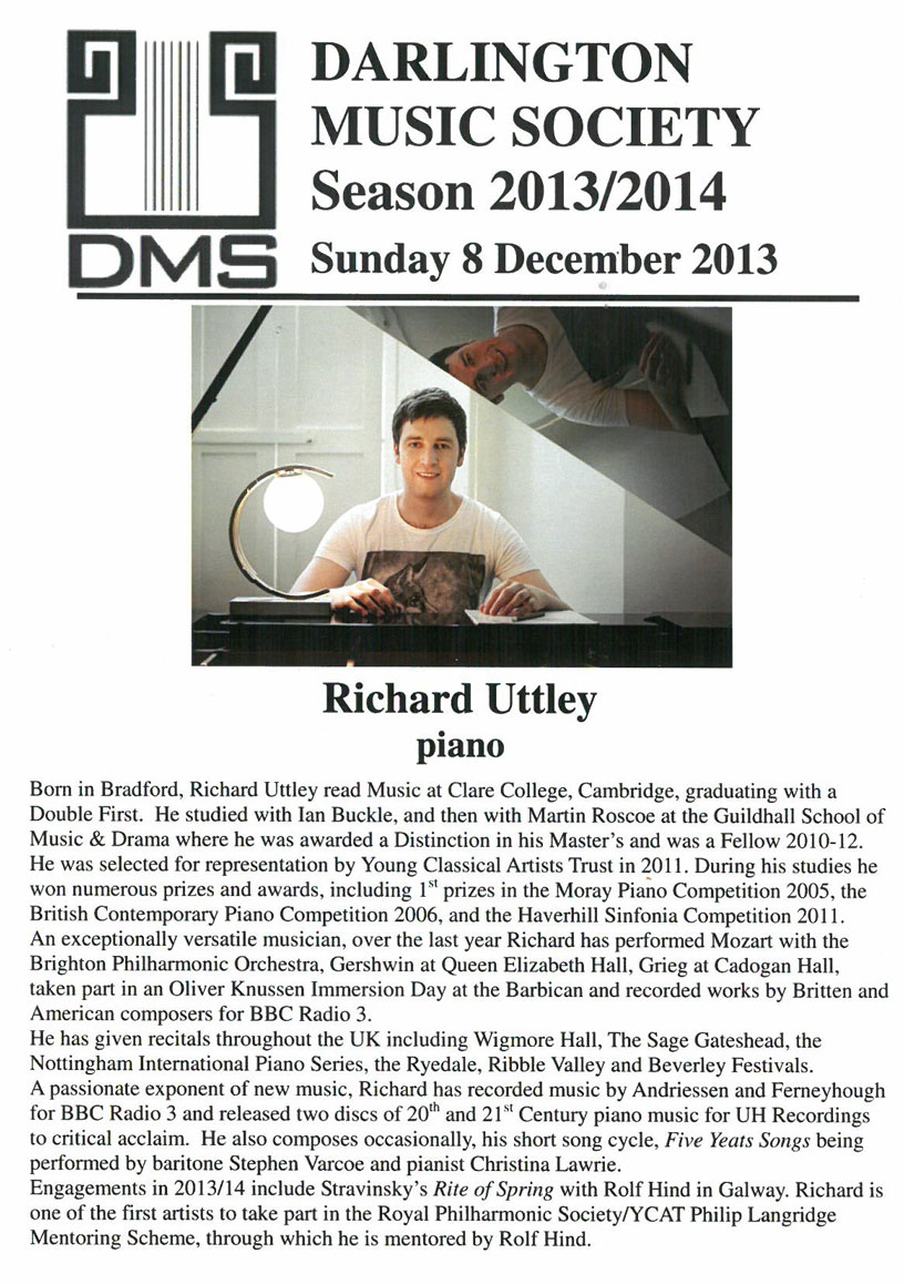 Programme, 2013, Darlington Music Society