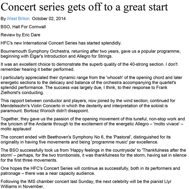 Review, Bournemouth Symphony Orchestra, 2014