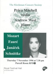 Programme, 1996, Kirckman Concert Society